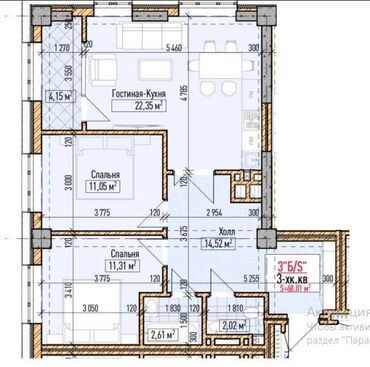 3 комнатная квартира продажа: 3 комнаты, 68 м², Элитка, 6 этаж, ПСО (под самоотделку)