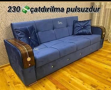 Divanlar: Mavi rəngli yumşaq dəri/parça ilə işlənmiş rahat divan. - Üç — 1