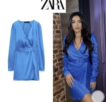 tamno plava haljina i srebrne cipele: Zara XS (EU 34), S (EU 36), color - Blue, Cocktail, Long sleeves