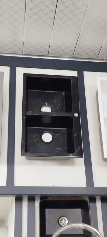Обои: Mətbəx üçün iki bölməli qranit kompozit lavabo - Rəng: qara, incə