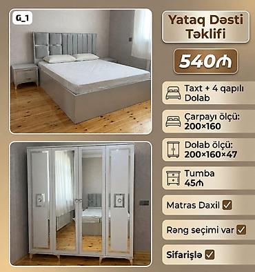 Yataq Dəsti – G.1 modeli Tərkibi: - Taxt + 4 qapılı dolab - 2