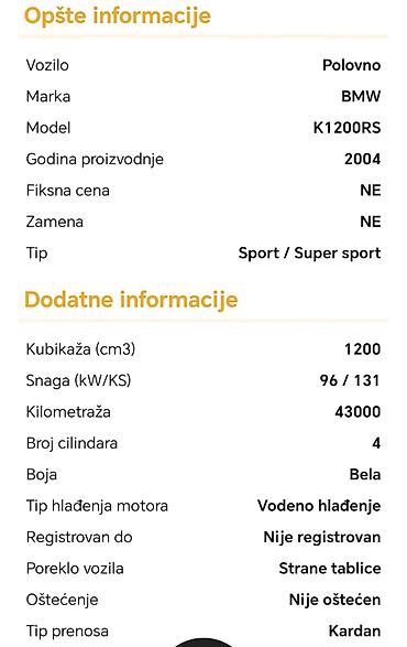 nitromax energy: BMW K1200RS sport‑touring motocikl - Model: K1200RS (oznake na — 9