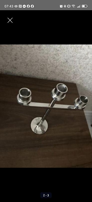 antika şamdanlar: 3 şam üçün metal şamdan - Material: cilalanmış metal/xrom örtük - — 1