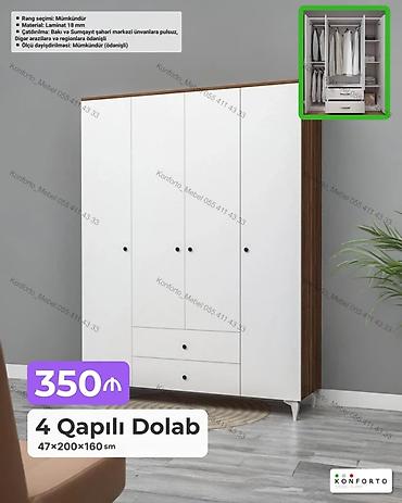 4 qapılı geyim dolabı – 47×200×160 sm - Material: 18 mm laminat -