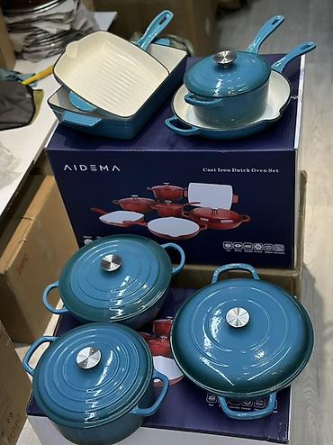 Наборы посуды: Набор чугунной посуды AIDEMA ORANGE OLIVE GREEN RED LIGHT GREEN CREAM — 10