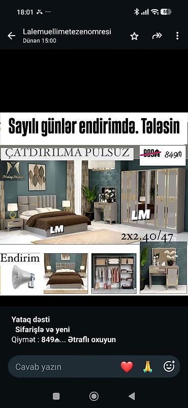 Yataq dəsti – Mösy Mebel dizaynı - Komplekt: 6 qapılı şkaf (güzgülü)