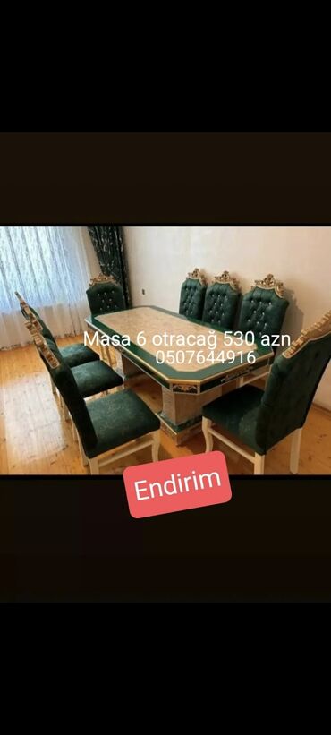 Masa və oturacaq dəstləri: Qonaq otağı üçün, Yeni, Açılmayan, Dördbucaq masa, 6 stul — 5