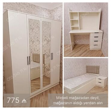 Uşaq və gənc otağı üçün dəstlər: Oğlan və qız üçün, Yeni, Təknəfərlik çarpayı, Yazı masası, Dolab, Tumba