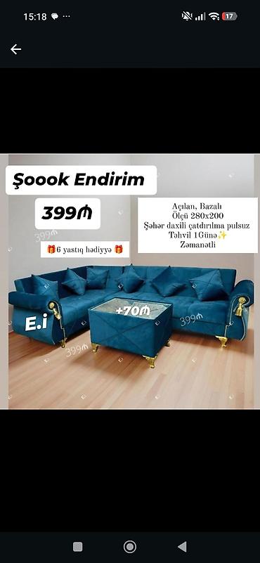 divan pufik: Künc divan dəsti – şok endirimlə - Qiymət: 399₼ - Açılan, bazalı — 1