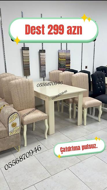 tek stolar: Qonaq otağı üçün, Yeni, Açılmayan, Dördbucaq masa, 6 stul — 1