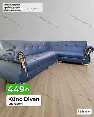 Диваны: Künc Divan – 280×200 sm - Mexanizm: açılan, bazalı (yataq funksiyalı — 1