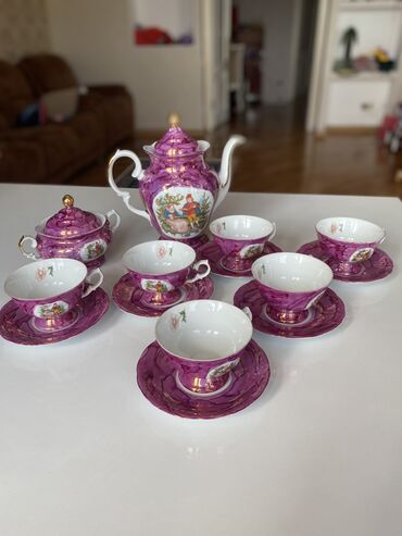 Çay dəstləri və servizlər: Çay dəsti, rəng - Bənövşəyi, Farfor, Madonna, 6 nəfərlik, Polşa