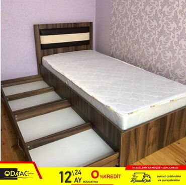 железная кровать: Новый, Односпальная кровать, С подъемным механизмом, С матрасом, С выдвижными ящиками, Азербайджан