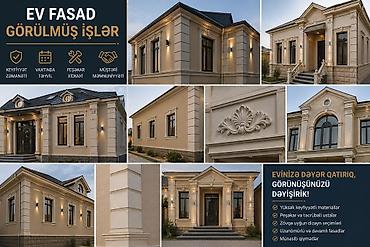 Fasad işləri: 🔧 Görülən işlər: • Suvaq və hamarlama • Dekorativ fasad (koroed — 5