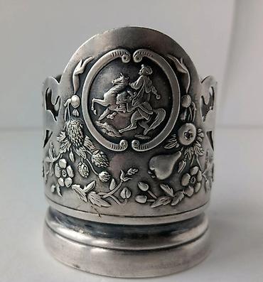 podstakan: Antik metal stəkanaltı (podstakannik) - Material: gümüş rəngli metal — 2