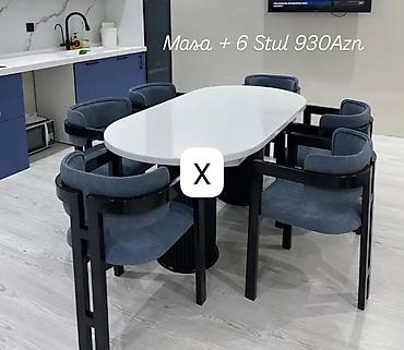 sutular: Mətbəx və yemək otağı üçün dəst: oval formalı, ağ səthli masa + 6 ədəd — 1
