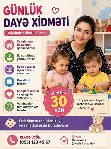 dayəlik: Günlük dayə xidməti - Övladınız etibarlı əllərdə! - Uşaqlar öz evimdə — 1