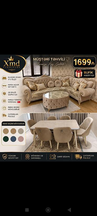 delloro mebel divanlar: XMD Furniture – Klassik künc divan və yemək dəsti paketi - Klassik — 1