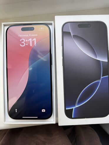 нарын телефон: IPhone 16 Pro, Колдонулган, 256 ГБ, Black Titanium, Коргоочу айнек, 99 %