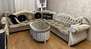 qedim mebel aliram: Klassik üslubda qonaq otağı dəsti - Künc divan: Bej rəngli, yumşaq — 2