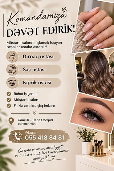 drenaj ustası: Gözəllik salonu üçün ustalar axtarılır! Aşağıdakı ixtisaslar üzrə — 1