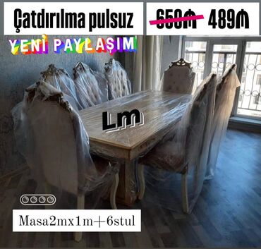 Stullar: Qonaq otağı üçün, Açılmayan, Dördbucaq masa, 6 stul