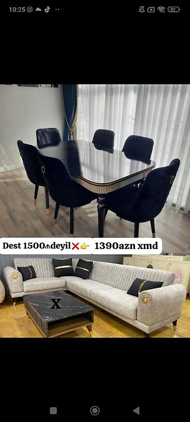 metbext divani: Məhsul: Yemək masası və 6 ədəd stul dəsti + künc divan və jurnal — 1