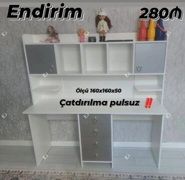 раскладной стол на кухню: Masa və kitab rəfi dəsti - Rəng: ağ və boz kombinasiyası - Üst