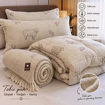 Təbii yun yataq dəsti TƏK TƏK ÖLÇÜLƏRDƏ YORĞAN DÖŞƏK YASTIQ TƏBİİ