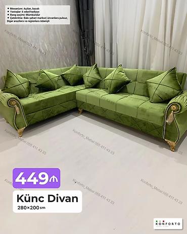 Künc Divan – 280×200 sm - Mexanizm: Açılan, bazalı (yataq funksiyası