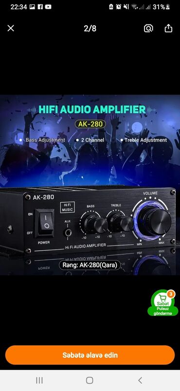 Mikrofonlar: HIFI Audio Amplifier AK-280 - 2 kanallı gücləndirici - Bass