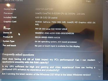 Acer: Ram 4 Gb Ssd 120 Gb Videocard nvidia geforce 1 Gb, Intel graphics 1 Gb — 10