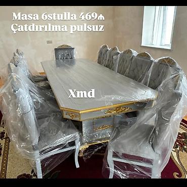 acar naboru satilir: Masa dəsti – 6 stul ilə birlikdə. - Klassik üslubda, boz rəng və — 1