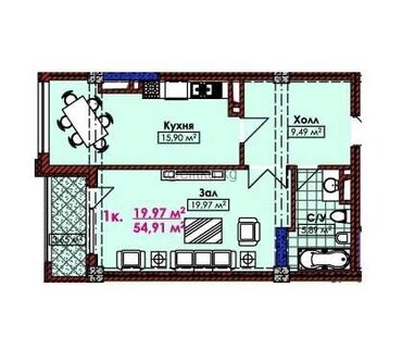 Продажа квартир: 1 комната, 54 м², Элитка, 7 этаж, ПСО (под самоотделку)