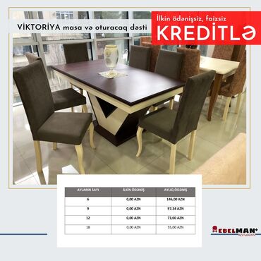 ev üçün stol stul: Для гостиной, Новый, Раскладной, Квадратный стол, 6 стульев, Азербайджан