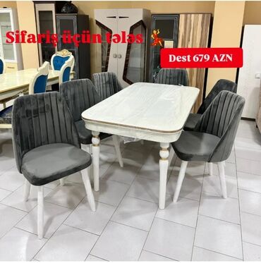 Masa və oturacaq dəstləri: Qonaq otağı üçün, Yeni, Açılmayan, Dördbucaq masa, 6 stul — 19