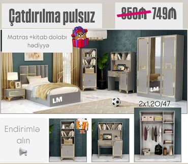 Спальные гарнитуры: Gənc oda🤴 👸🏼ÇARPAYI+DOLAB+Yazı masası_ 💥 Yeni və sifarişlə Qiymət 