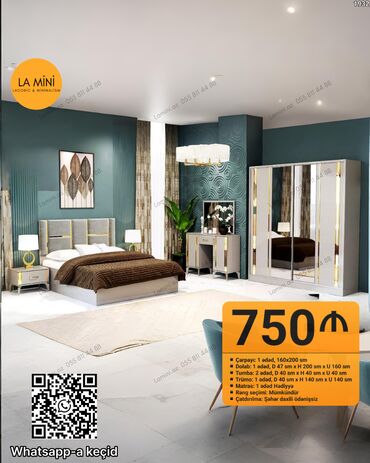 Yataq otağı dəstləri: İkinəfərlik çarpayı, Dolab, 2 tumba, Azərbaycan, Yeni — 11