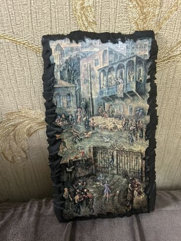 07 şəkli: Dekorativ tablo – oyma kənarlı taxta üzərində rəsm - Material: qara