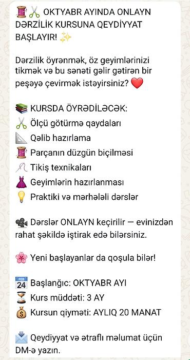 online baytar: Onlayn Dərzilik Kursu – Qeydiyyat Başladı Dərzilik öyrənmək, öz — 2