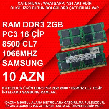 Masaüstü kompüterlər və iş stansiyaları: Operativ yaddaş (RAM) 2 GB, 1333 Mhz, DDR3, Noutbuk üçün, İşlənmiş