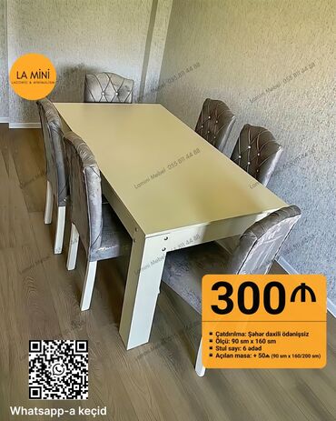барные стулья: Qonaq otağı üçün, Açılan, Dördbucaq masa, 6 stul
