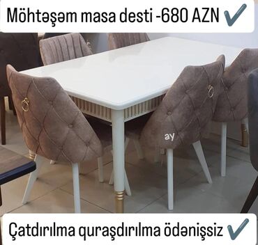cay evi ucun stol stul: Qonaq otağı üçün, Yeni, Açılmayan, Dördbucaq masa, 6 stul