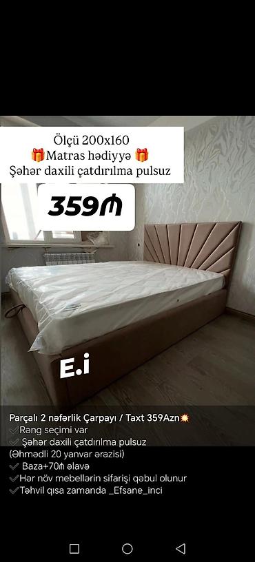 matras gence: Parçalı 2 nəfərlik çarpayı/taxt - Ölçü: 200x160 sm - Matras hədiyyə - — 3