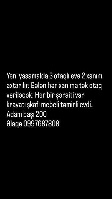 Otaqlar: Yeni Yasamalda 3 otaqlı mənzildə xanımlar üçün kirayə otaqlar təklif — 1