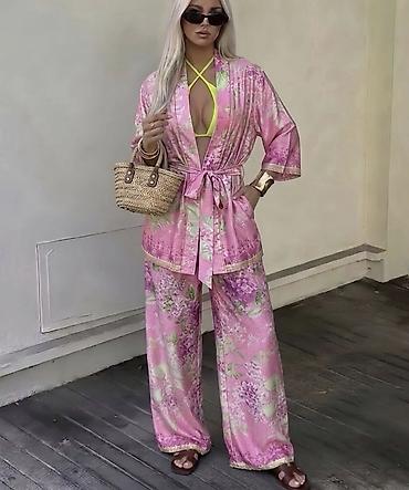 satenske helanke: Komplet – kimono i široke pantalone od satena. - Gornji deo: kimono — 1