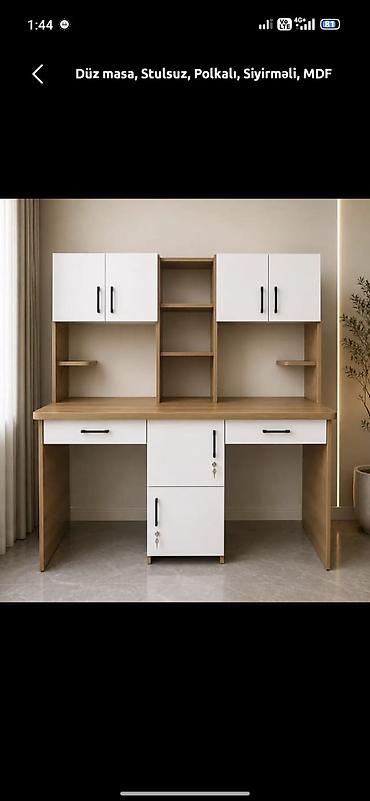 ofis stulları: Məhsul: Düz iş masası, stulsuz, polkalı, siyirməli, MDF - Material — 1