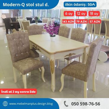 Masa və oturacaq dəstləri: Qonaq otağı üçün, Yeni, Açılan, Dördbucaq masa, 6 stul — 8