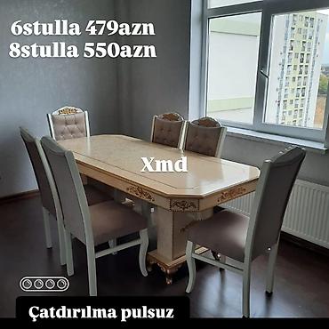 Masa və oturacaq dəstləri: Masa və 6 stul dəsti – Xmd • Komplekt: 1 yemək masası + 6 ədəd stul — 86