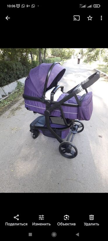 детские коляски для двойняшек: Коляска, цвет - Фиолетовый, Б/у